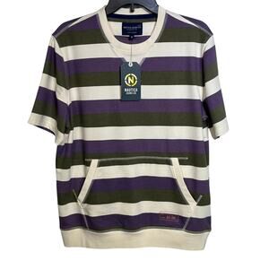 Nautica Mens Nautica Jeans Co. Striped Crewneck T-Shirt grape small $80